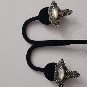 Judith Jack Large Sterling Clip Post Pierced Earrings W/ Moonstones Marcasites